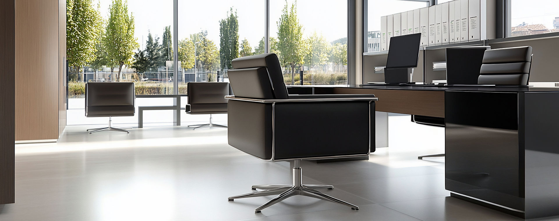 Modern office interior design with panoramic view